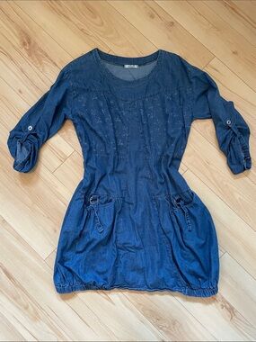 Vintage Bella Made in Italy Denim Long-Sleeve Tunic Dress with Bubble Skirt